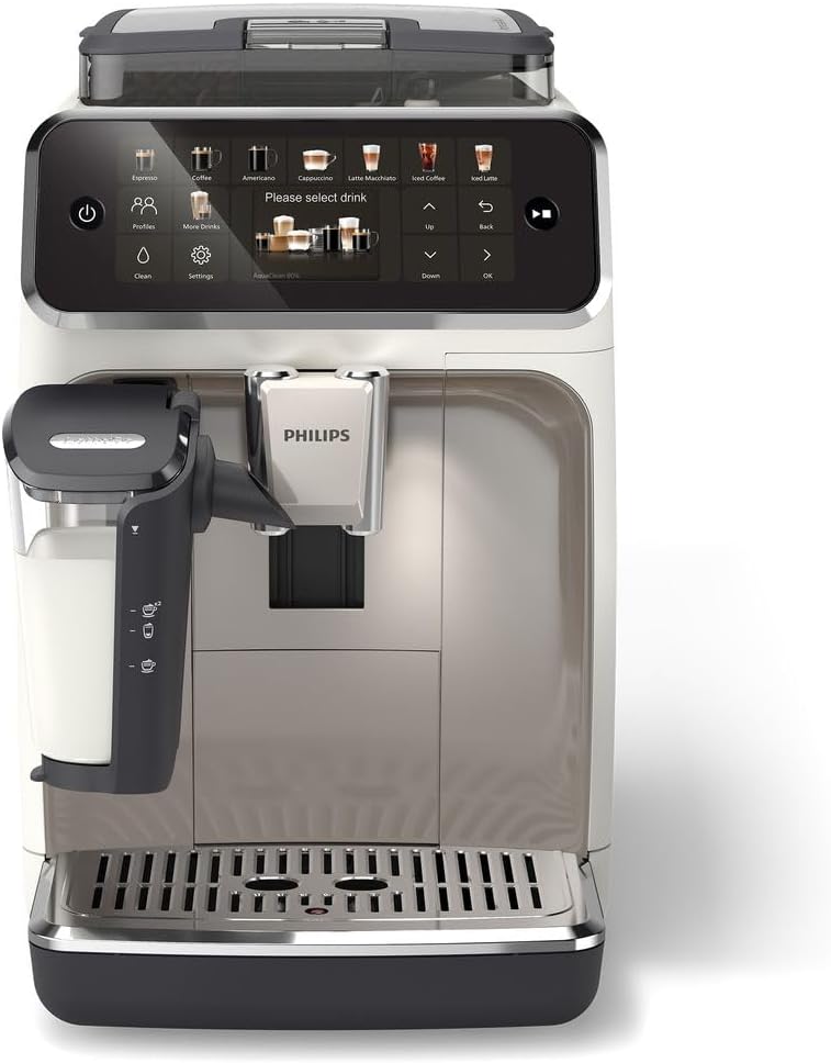 PHILIPS 5500 Series w pełni automatyczny ekspres do kawy – 20 napojów, nowoczesny kolorowy wyświetlacz dotykowy, system mleczny LatteGo, technologia SilentBrew, 100% ceramiczny mechanizm mielący