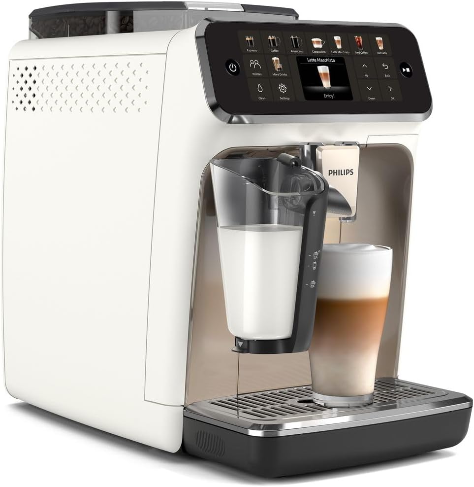 PHILIPS 5500 Series w pełni automatyczny ekspres do kawy – 20 napojów, nowoczesny kolorowy wyświetlacz dotykowy, system mleczny LatteGo, technologia SilentBrew, 100% ceramiczny mechanizm mielący