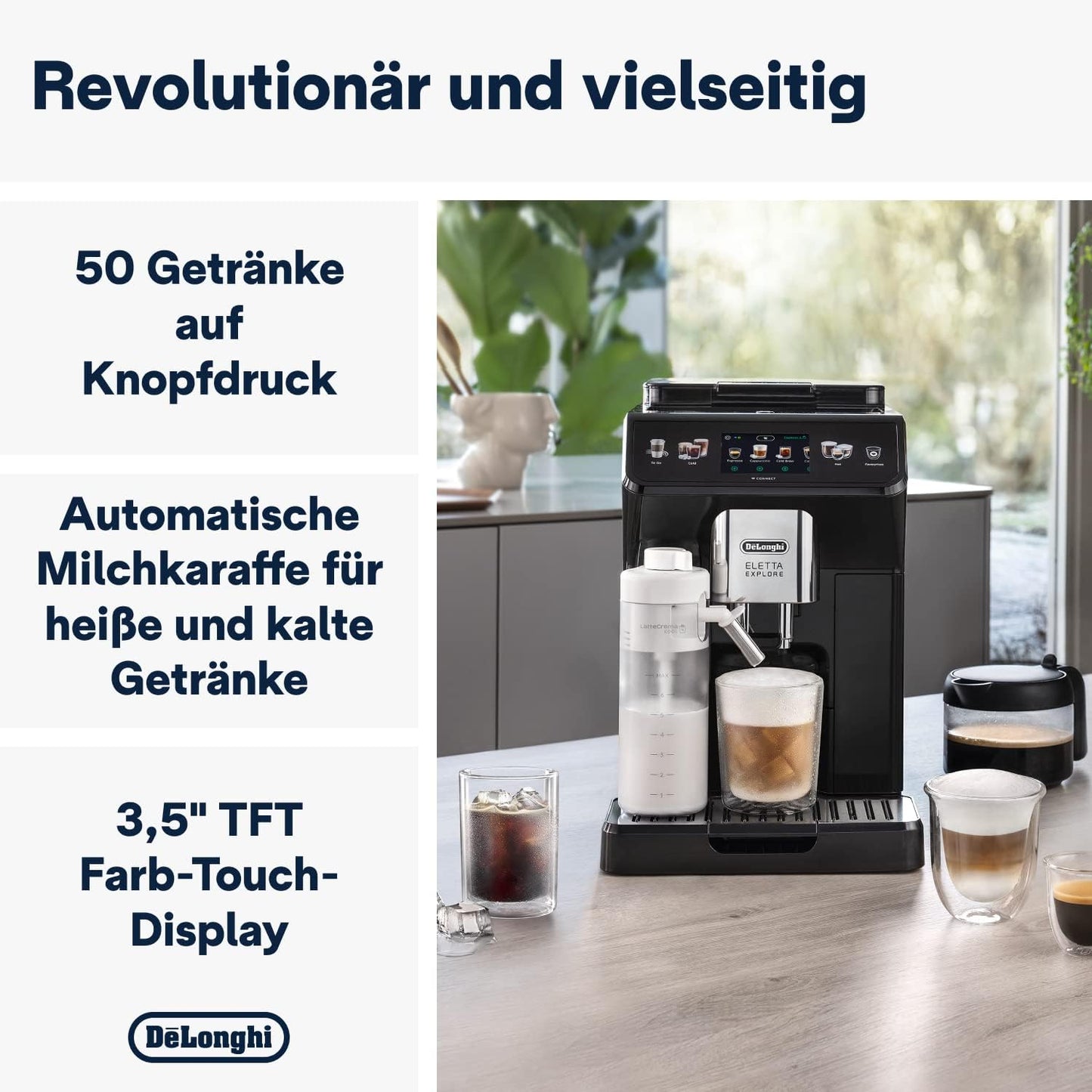 De'Longhi Eletta Explore Cold Brew ECAM452.67.G, Automatyczny Ekspres do Kawy z Systemem LatteCrema Hot i Cool, Technologia Cold Extraction, w Zestawie Dzbanek do Kawy, Ciemnoszary