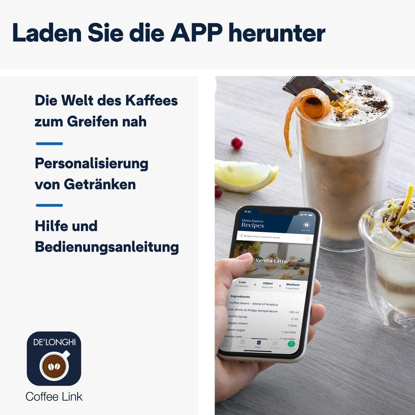 De'Longhi Eletta Explore Cold Brew ECAM452.67.G, Automatyczny Ekspres do Kawy z Systemem LatteCrema Hot i Cool, Technologia Cold Extraction, w Zestawie Dzbanek do Kawy, Ciemnoszary