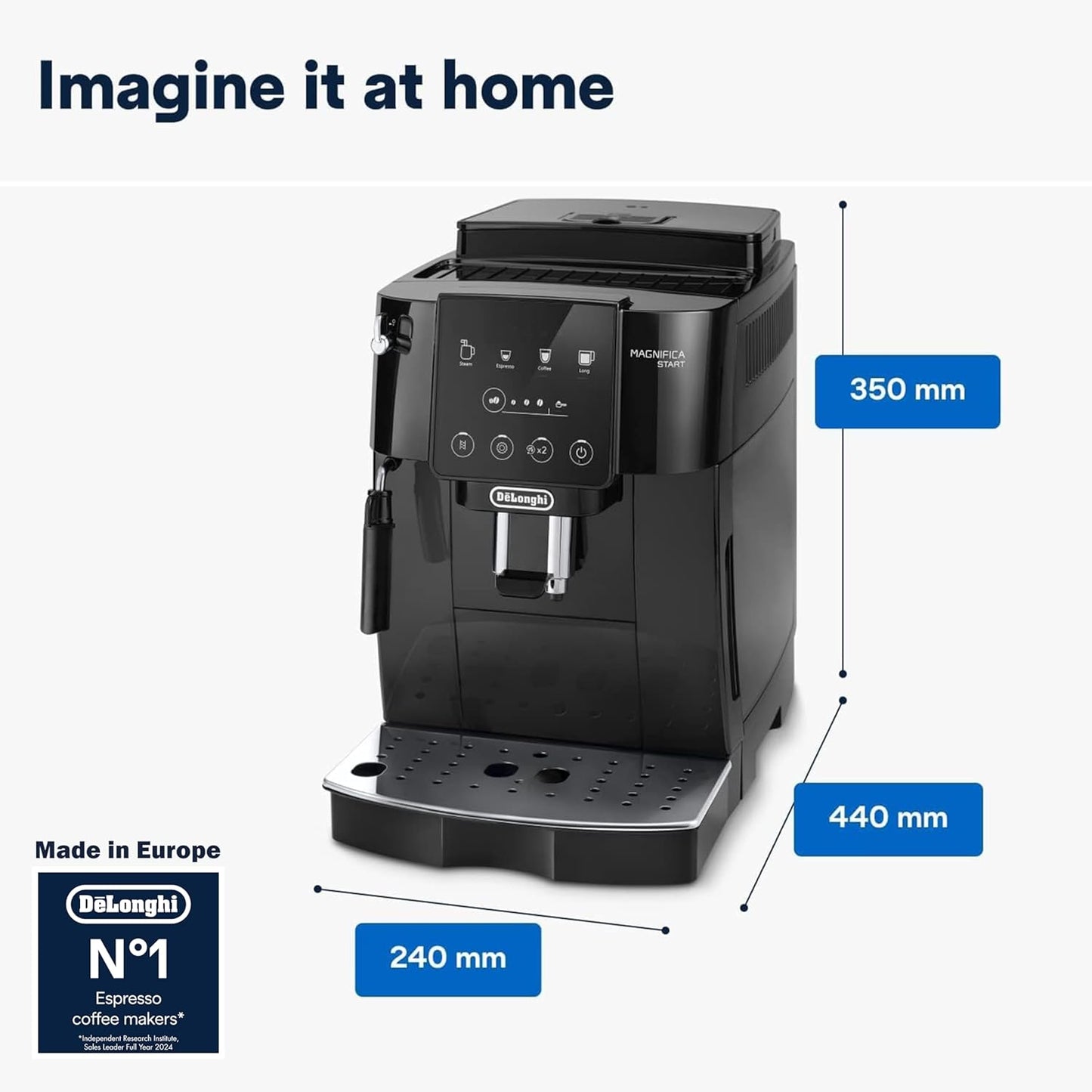 De'Longhi Magnifica Start ECAM222.20.B, Automatyczny ekspres do kawy z dyszą do spieniania mleka, 4 napoje dostępne jednym przyciskiem, panel sterowania Soft Touch, 1450 W, czarny