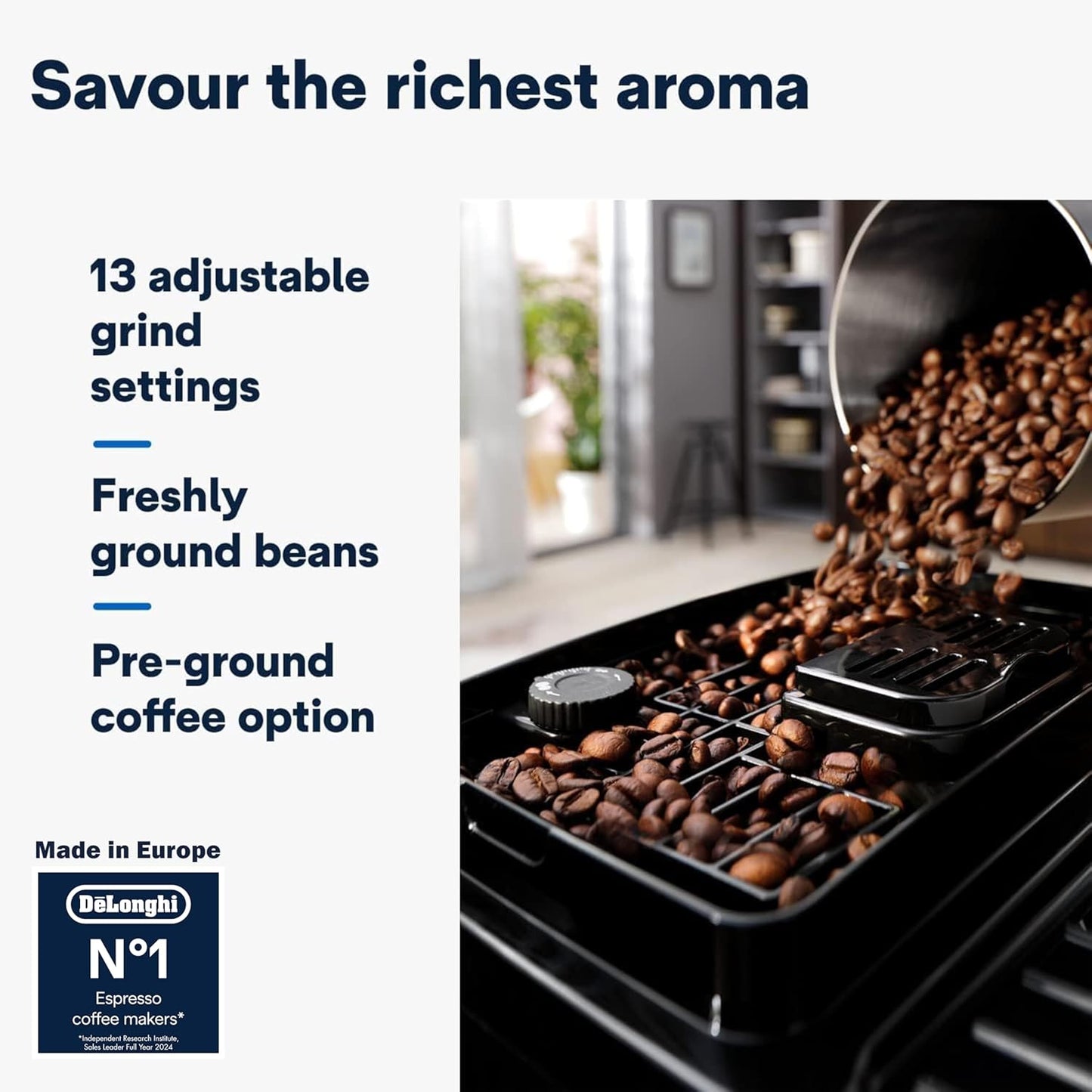 De'Longhi Magnifica Start ECAM222.20.B, Automatyczny ekspres do kawy z dyszą do spieniania mleka, 4 napoje dostępne jednym przyciskiem, panel sterowania Soft Touch, 1450 W, czarny